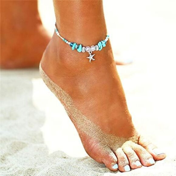 Blue Starfish Turtle Anklet Multilayer Charm Beads Sea Handmade Boho Anklet Foot - Picture 5 of 9